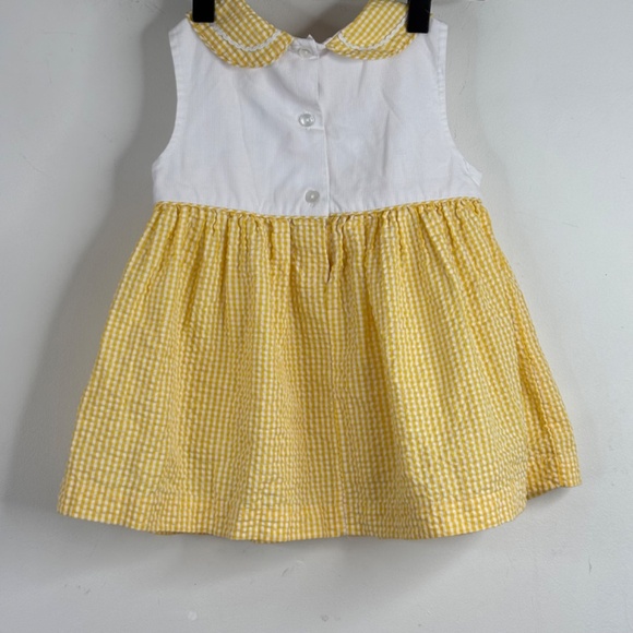 VTG 90s Samara Dress 24M Embroidered Snail Yellow Gingham Cottage Collared Twee - Picture 3 of 7